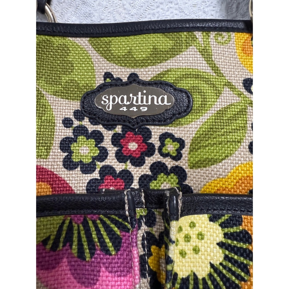 Spartina 449 Daufuskie Island Floral Canvas Leather Structured Market Tote Bag - Picture 9 of 9